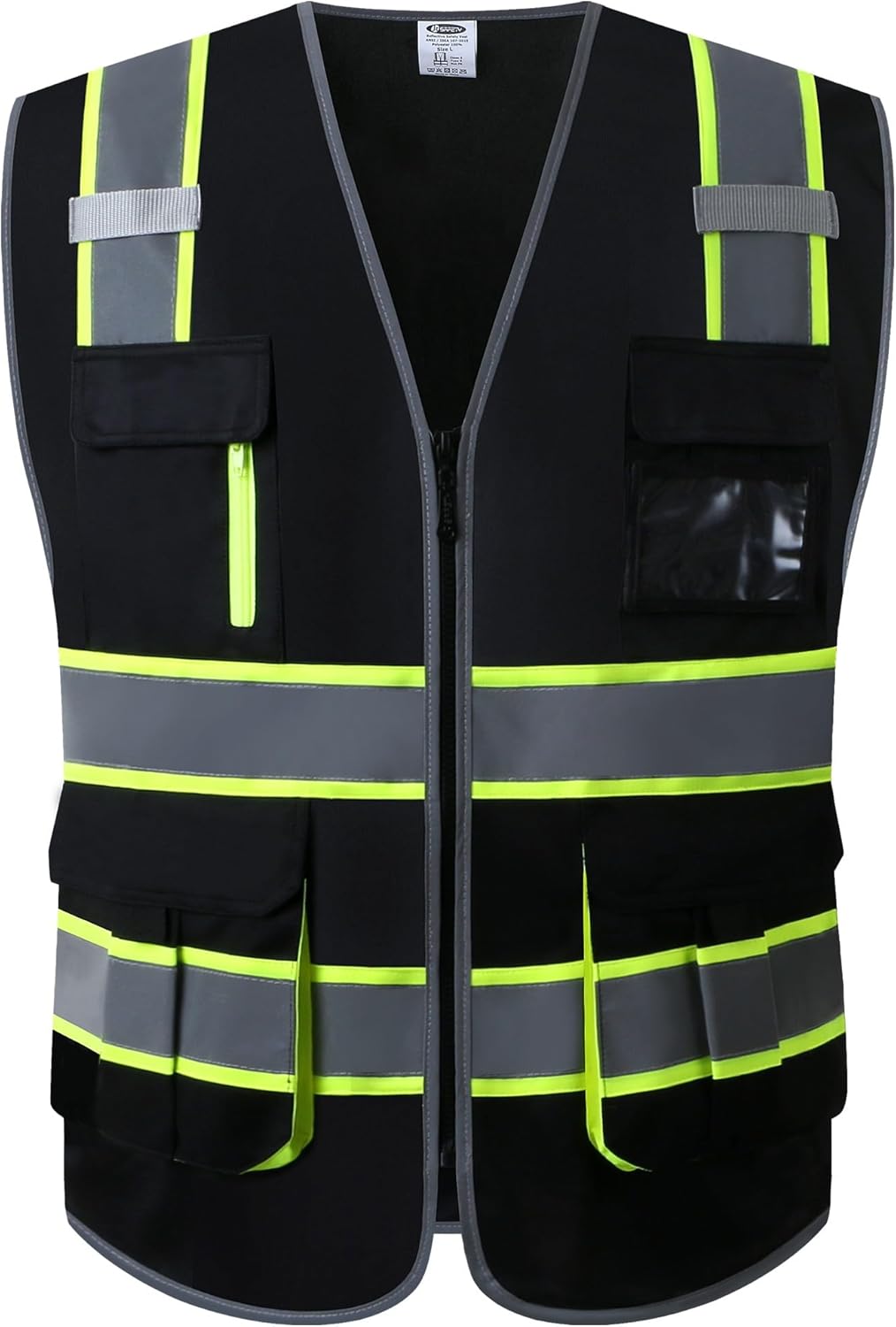 High Visibility Black Safety Vest with Multiple Pockets