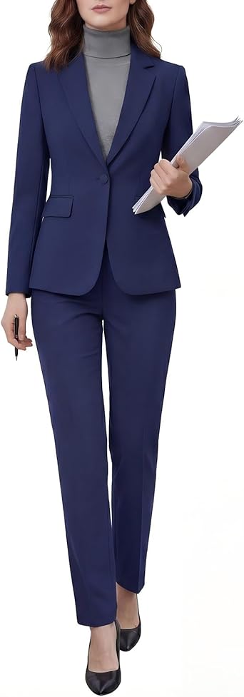 Women's 2 Piece Pants Suit - Wrinkle-Free Business Casual Blazer Set