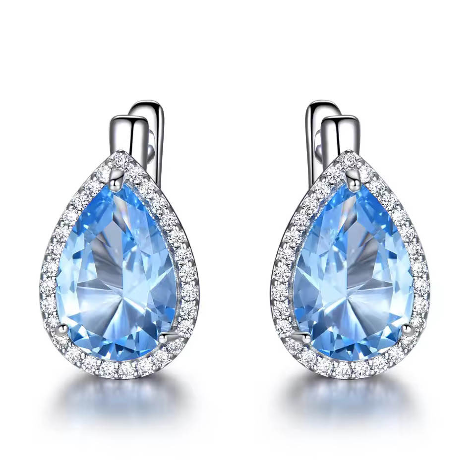 Sky Blue Crystal Clip-On Earrings
