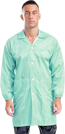 Adult Men Women Long Sleeve Lapel Pockets Buttons Anti-static Lab Coat