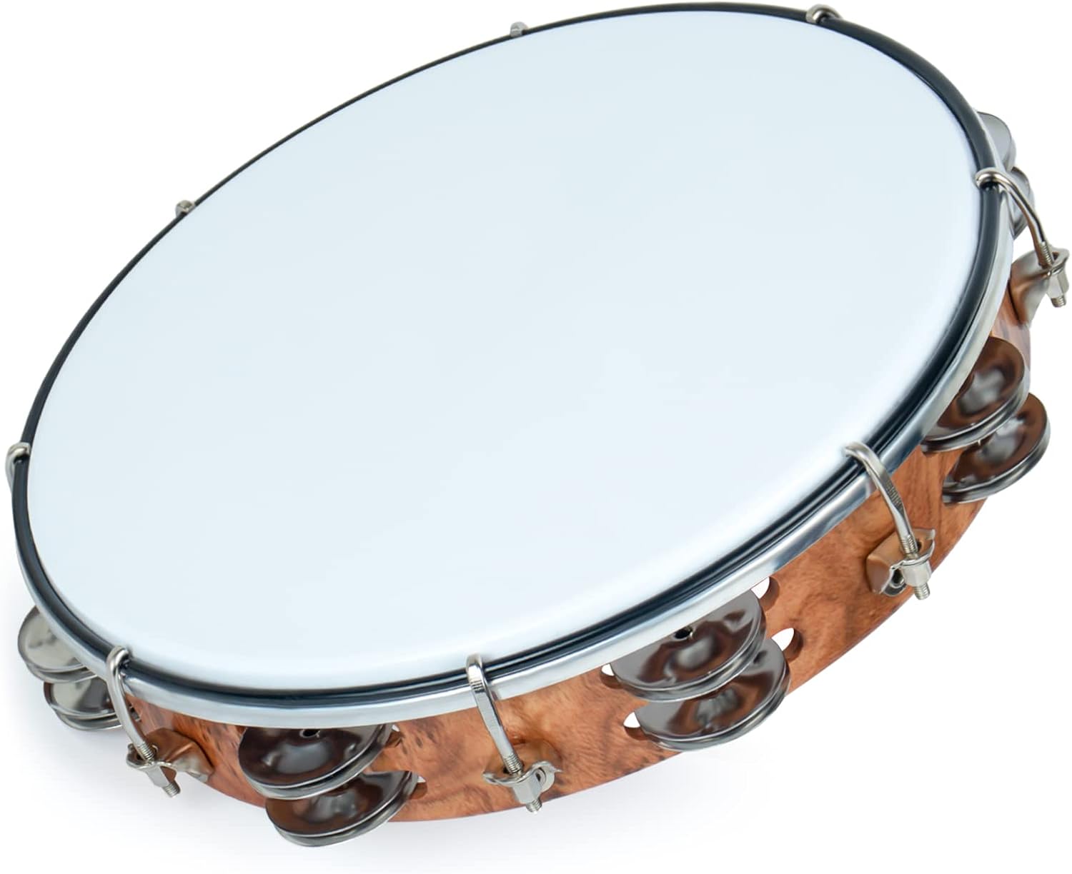 Hand Held Plastic Tambourine with Double Row Metal Jingles - 10"