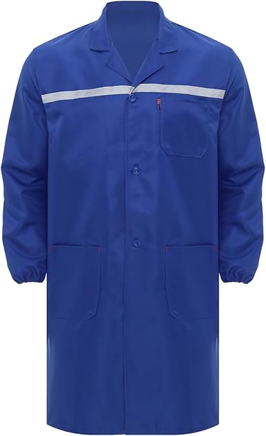Unisex Adults Button-Up Long Workwear Reflective Strips Pockets Lab Coat