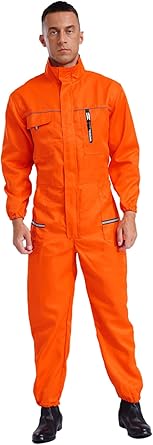 Men's Work Overalls One Piece Mechanics Workwear Long Sleeves Multiple Pockets Jumpsuit