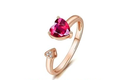 Heart Pink Crystal Adjustable Open Ring
