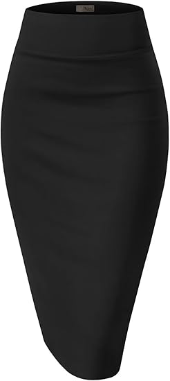 Women's Premium Stretch High Waist Pencil Skirt Below Knee