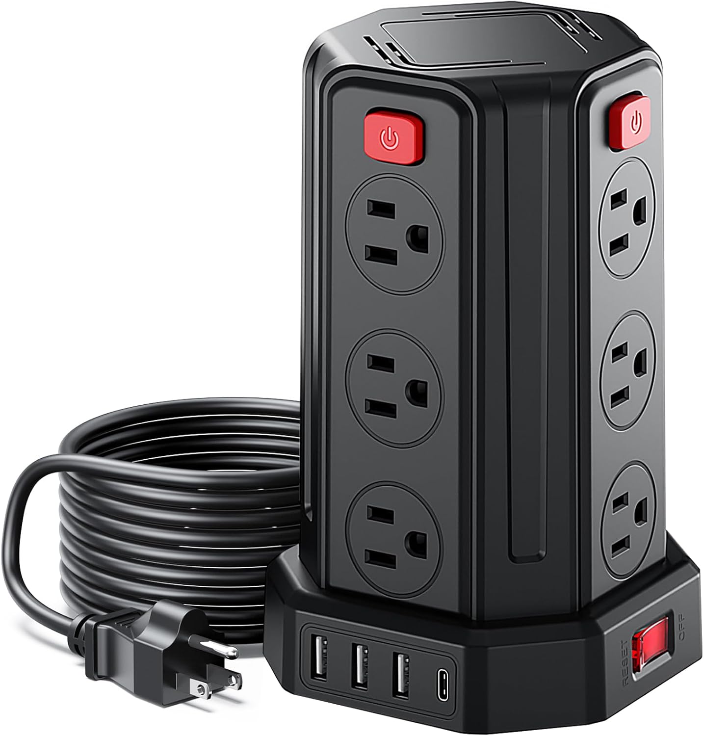 Power Strip Surge Protector 6.5 Ft Extension Cord with 12 AC Multiple Outlets 4 USB