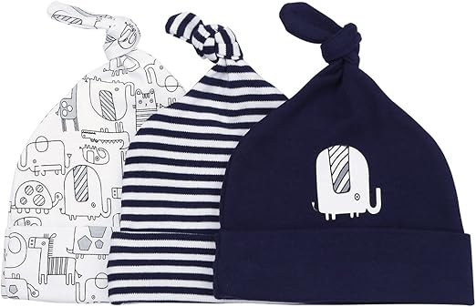 Set of 3 Unisex Newborn Baby Knotted Hats Beanies Caps